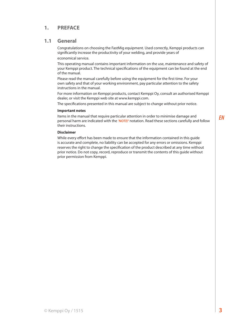 Preface 1.1 general | Kemppi MF 29 User Manual | Page 5 / 18