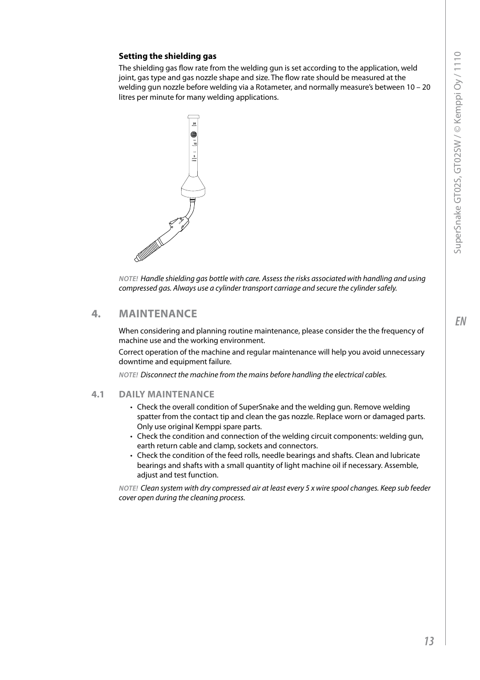 Maintenance, 1 daily maintenance | Kemppi GT02S User Manual | Page 15 / 18