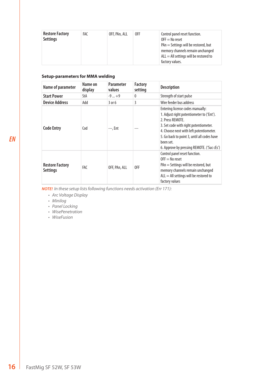 16 en | Kemppi SF 52W User Manual | Page 18 / 22