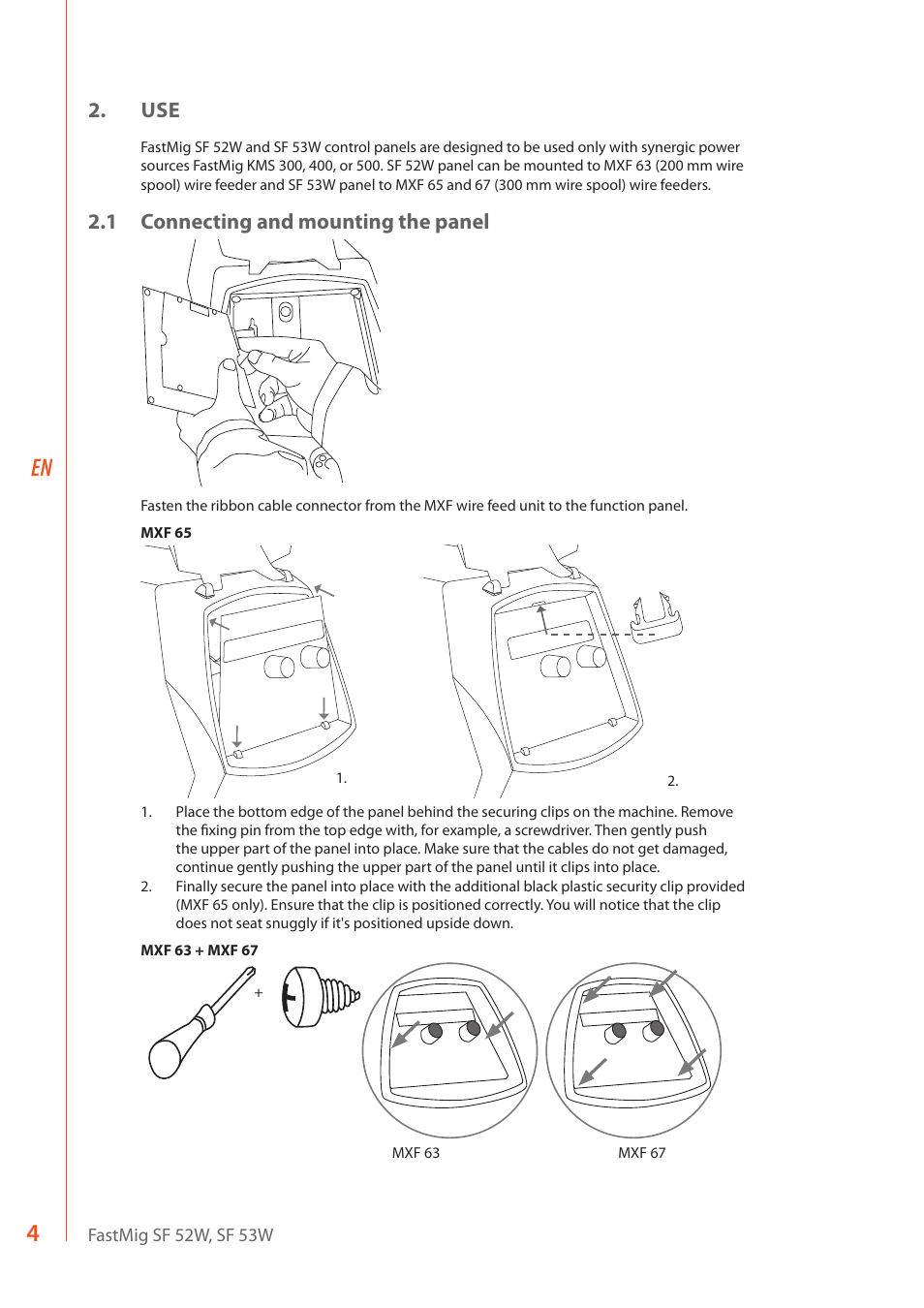 1 connecting and mounting the panel | Kemppi SF 52W User Manual | Page 6 / 22