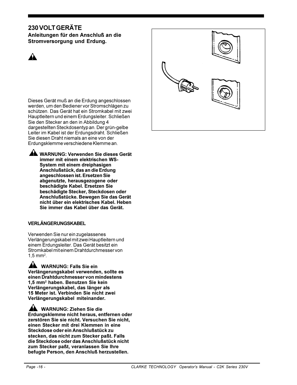 230 volt geräte | Clarke C2K SERIES User Manual | Page 16 / 88