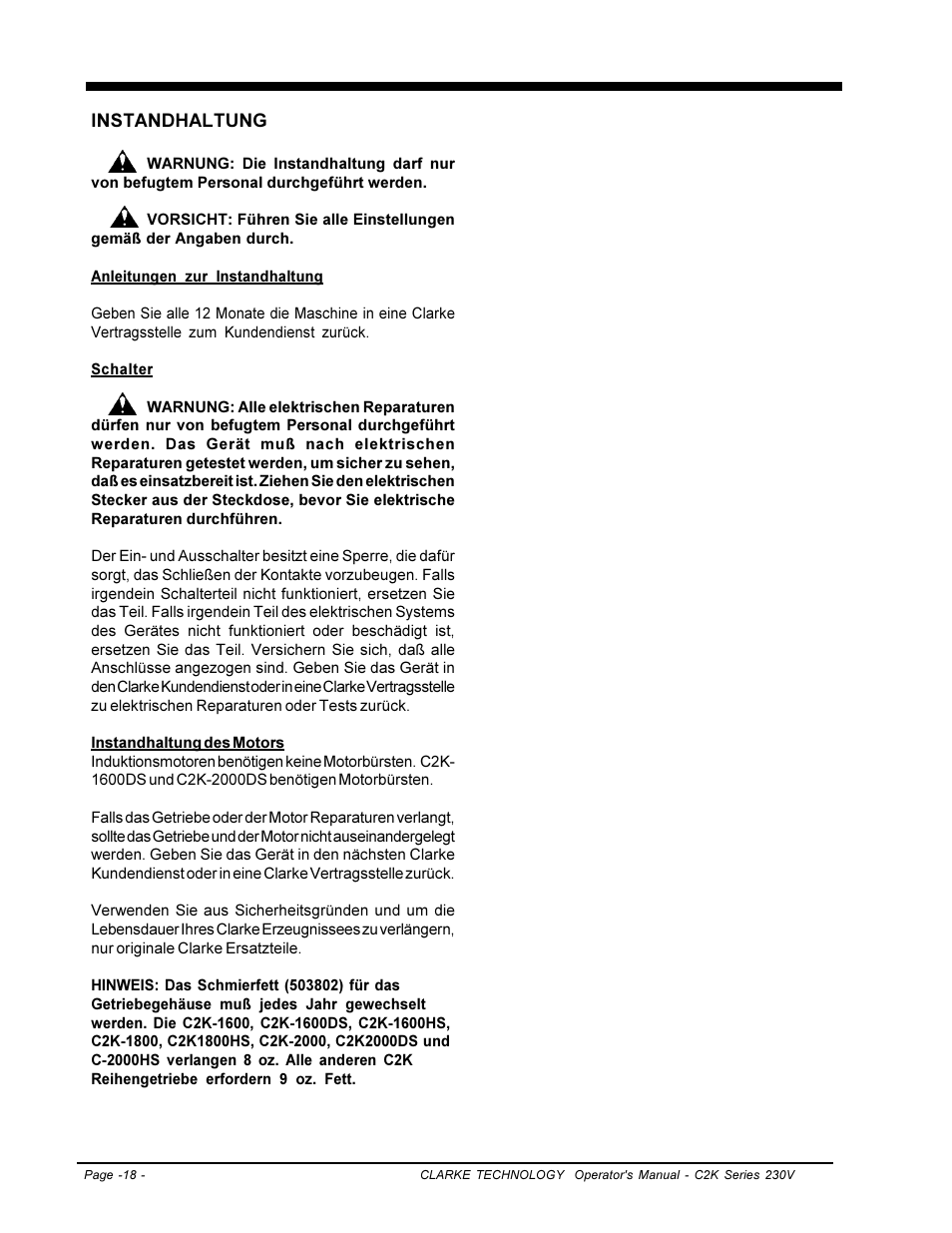 Clarke C2K SERIES User Manual | Page 18 / 88