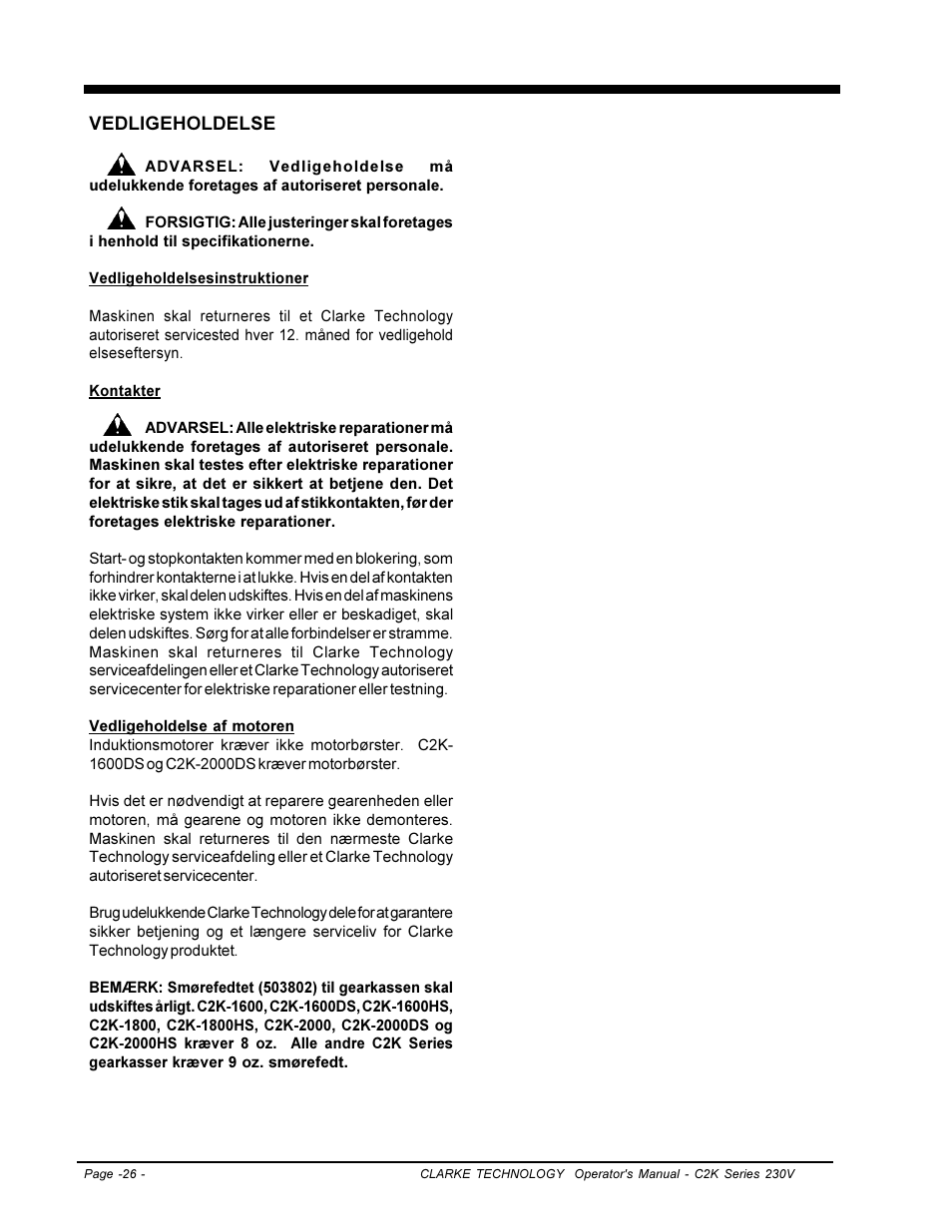 Clarke C2K SERIES User Manual | Page 26 / 88