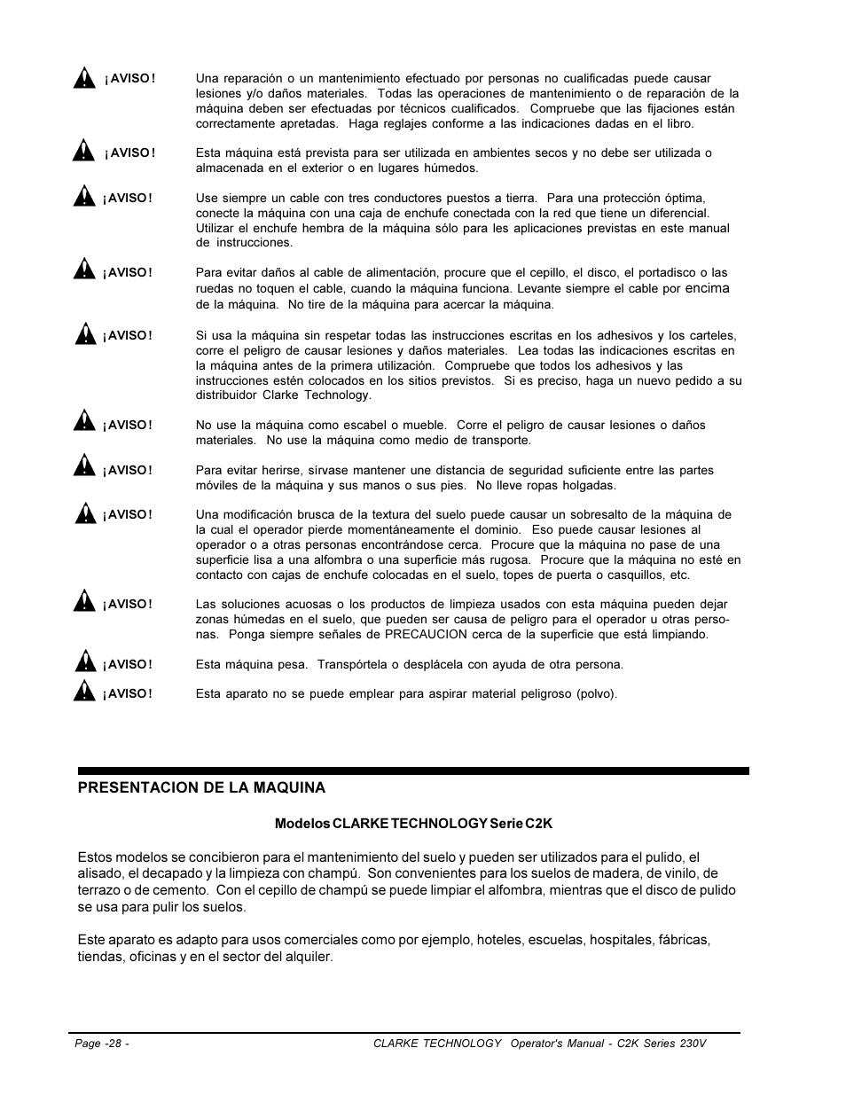 Clarke C2K SERIES User Manual | Page 28 / 88