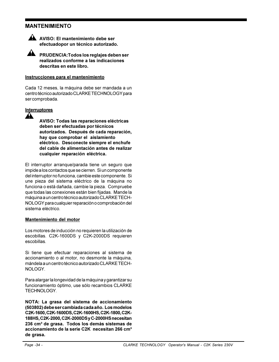Clarke C2K SERIES User Manual | Page 34 / 88