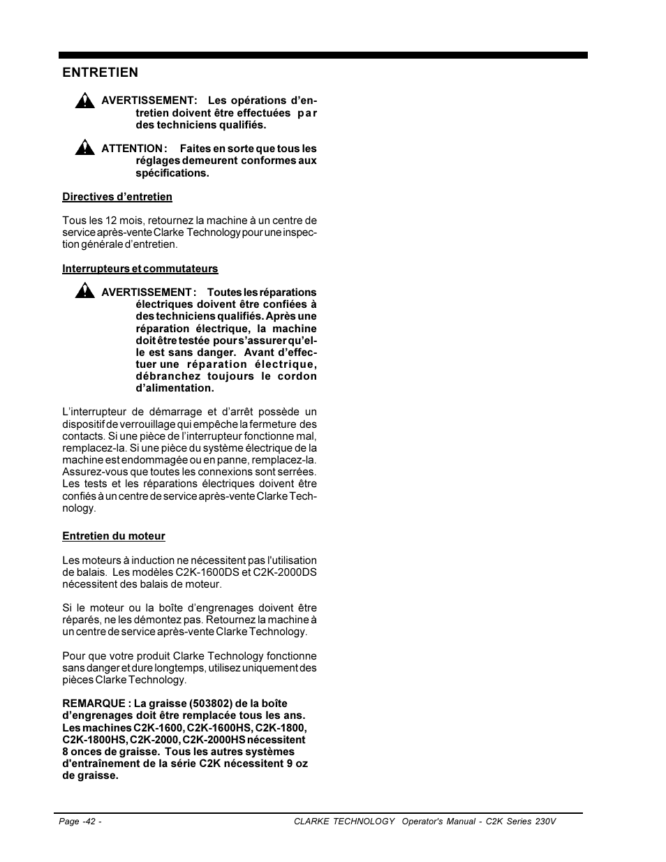 Clarke C2K SERIES User Manual | Page 42 / 88