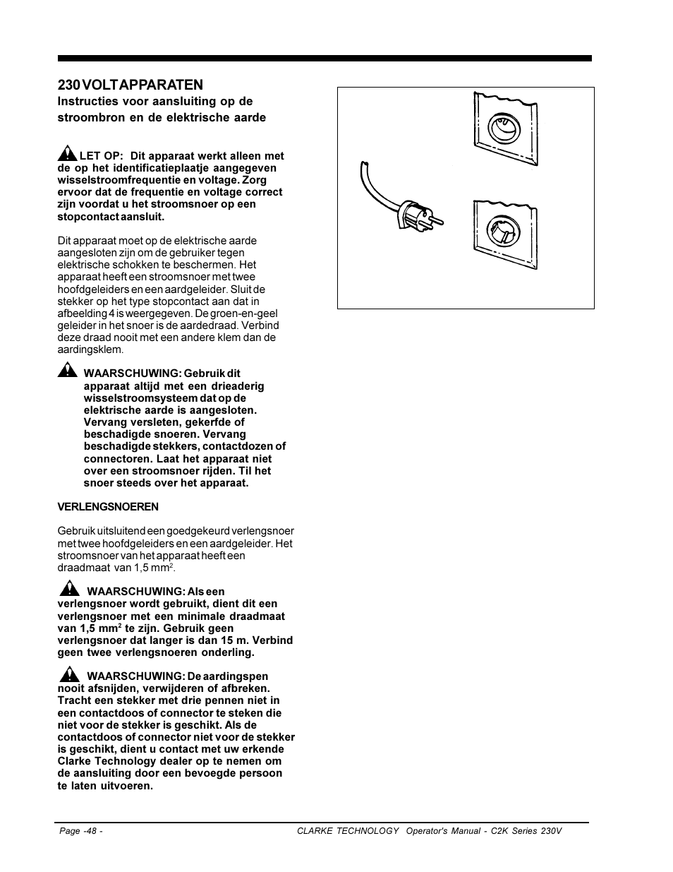 230 volt apparaten | Clarke C2K SERIES User Manual | Page 48 / 88