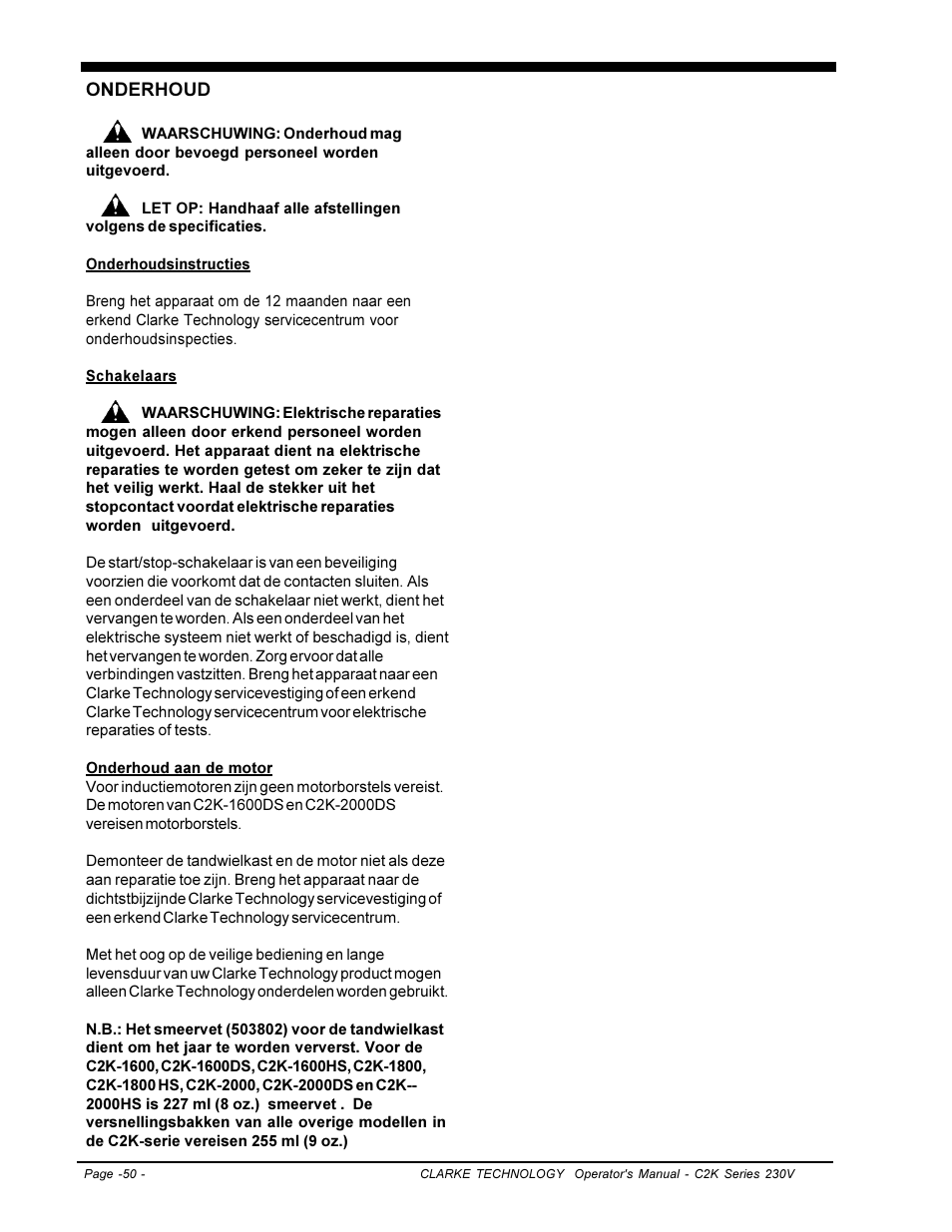 Clarke C2K SERIES User Manual | Page 50 / 88