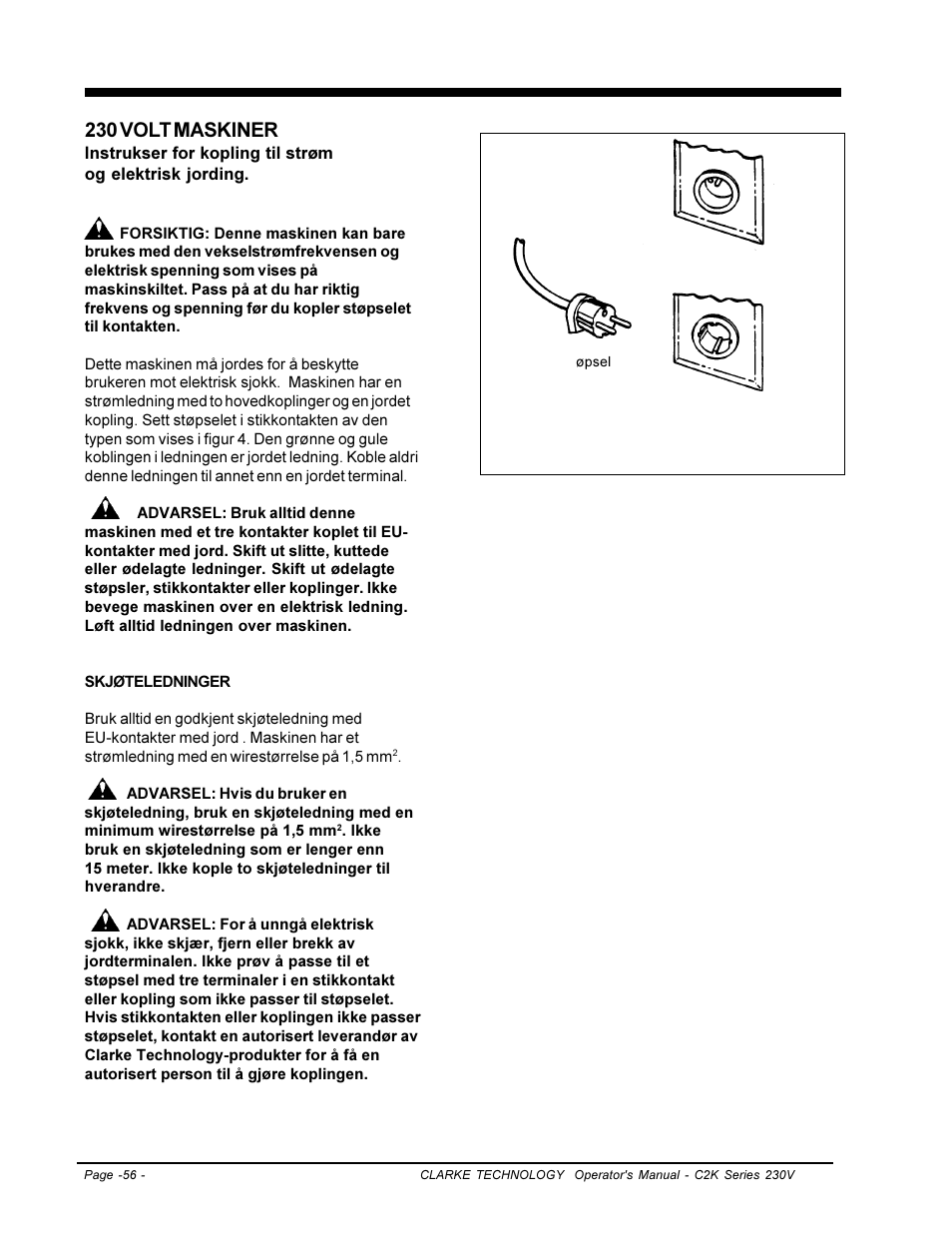 230 volt maskiner | Clarke C2K SERIES User Manual | Page 56 / 88