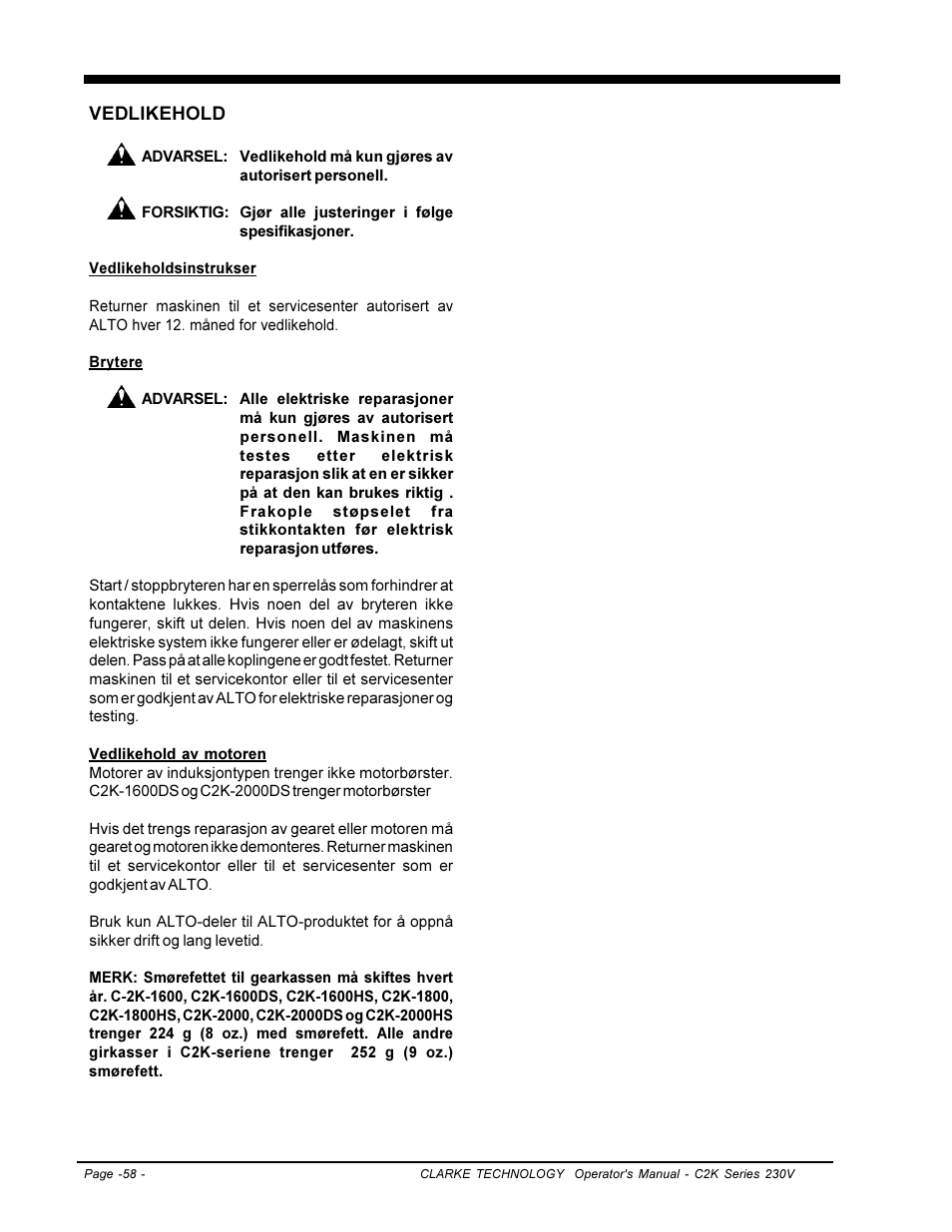 Clarke C2K SERIES User Manual | Page 58 / 88