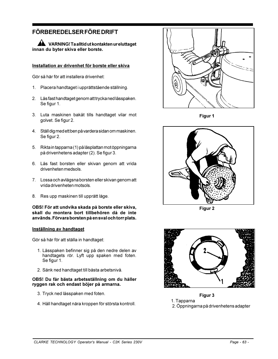 Förberedelser före drift | Clarke C2K SERIES User Manual | Page 63 / 88