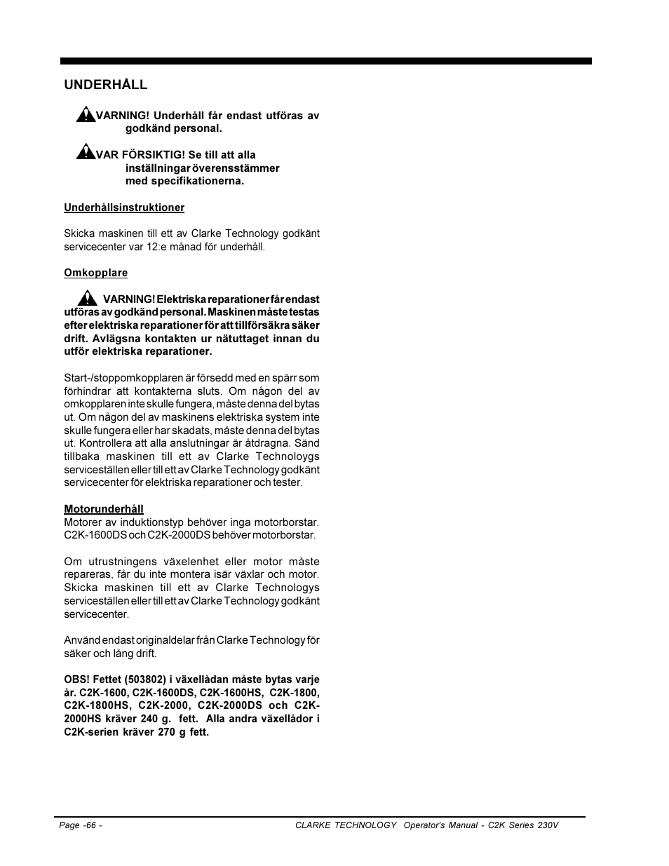 Clarke C2K SERIES User Manual | Page 66 / 88