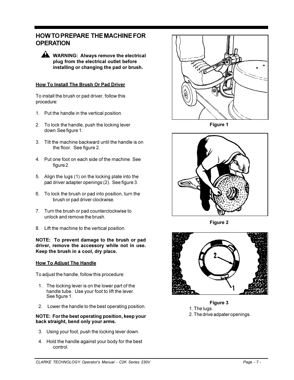 How to prepare the machine for operation | Clarke C2K SERIES User Manual | Page 7 / 88