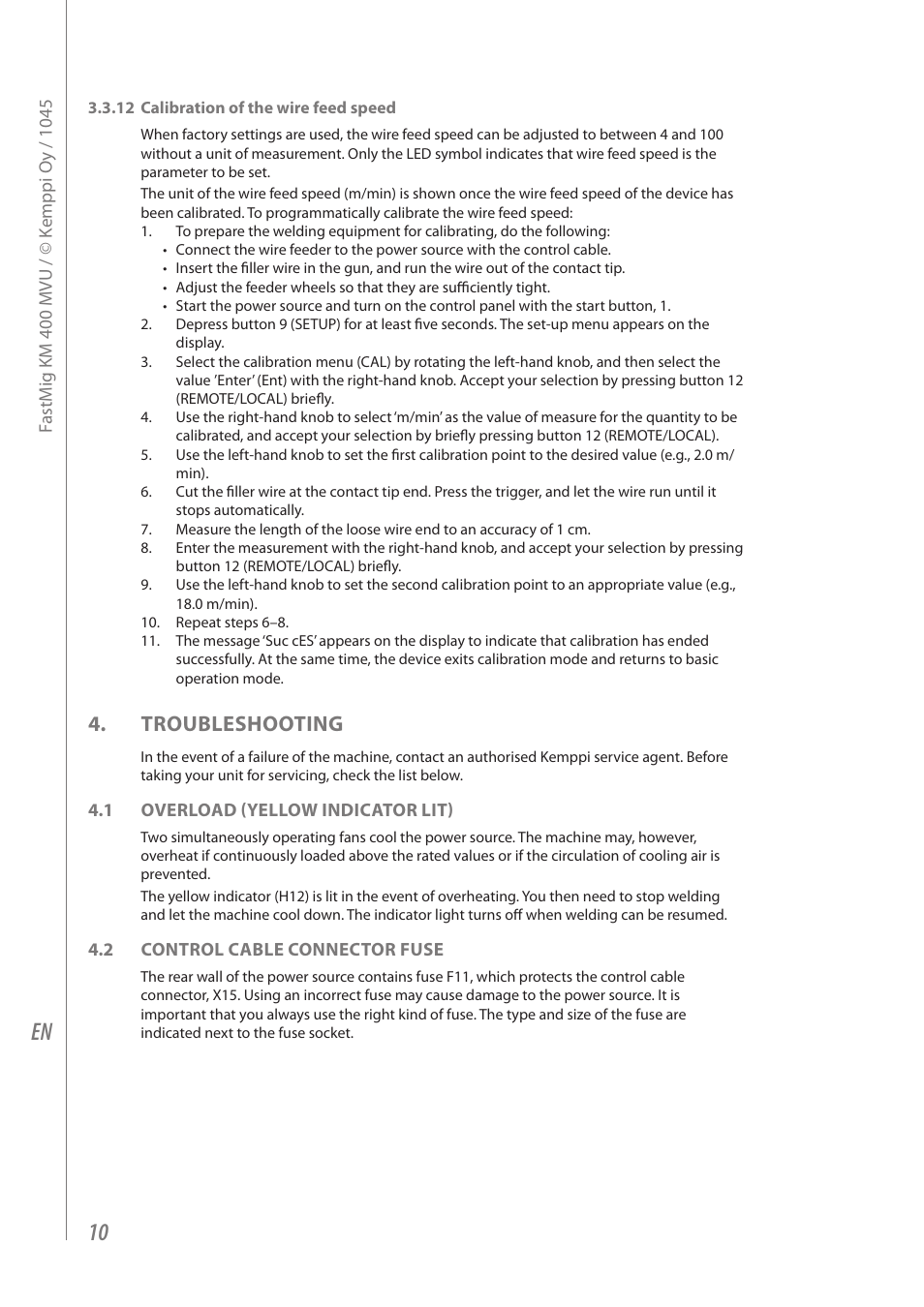 Troubleshooting | Kemppi KM 400 MVU User Manual | Page 12 / 18