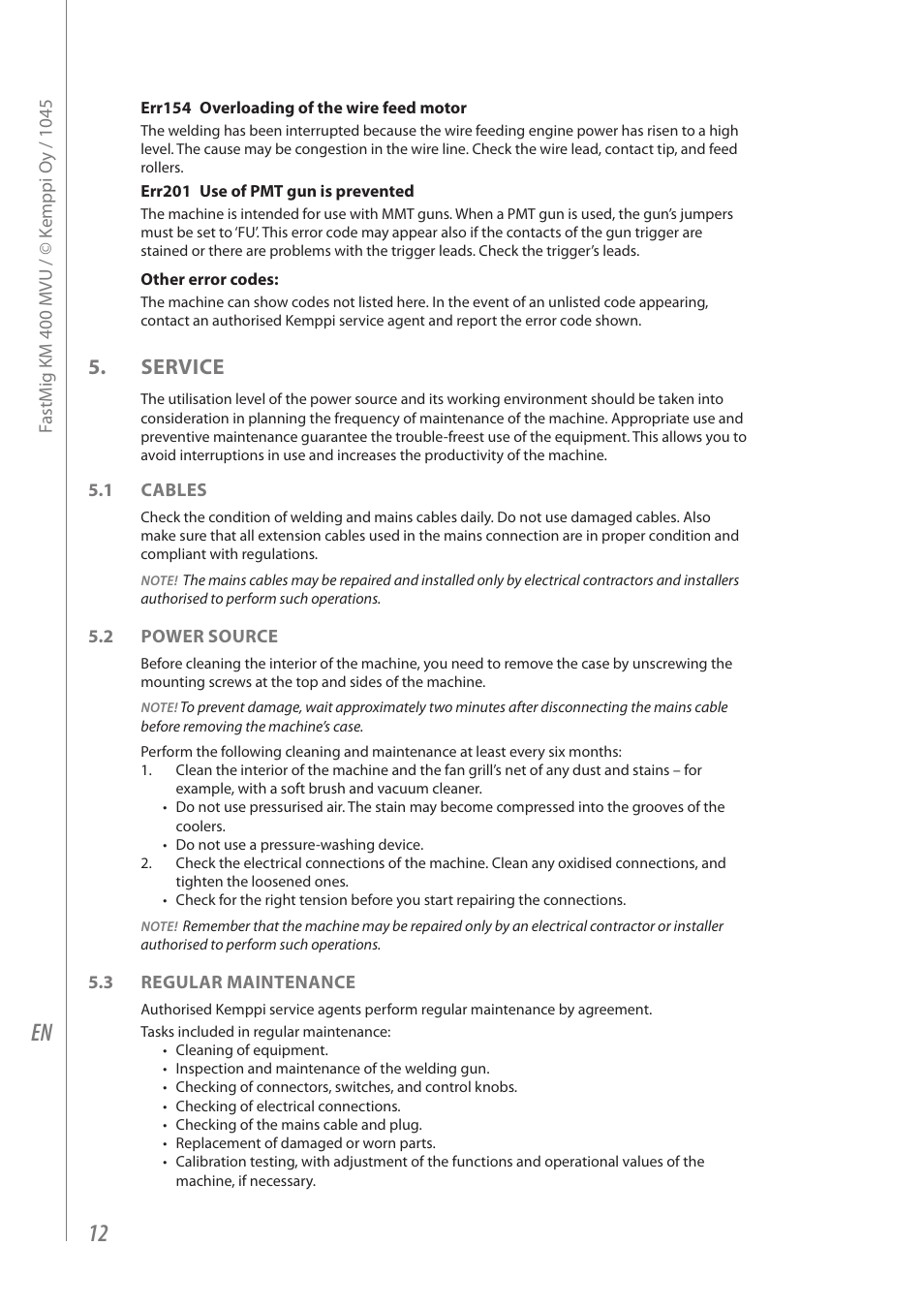 Service | Kemppi KM 400 MVU User Manual | Page 14 / 18