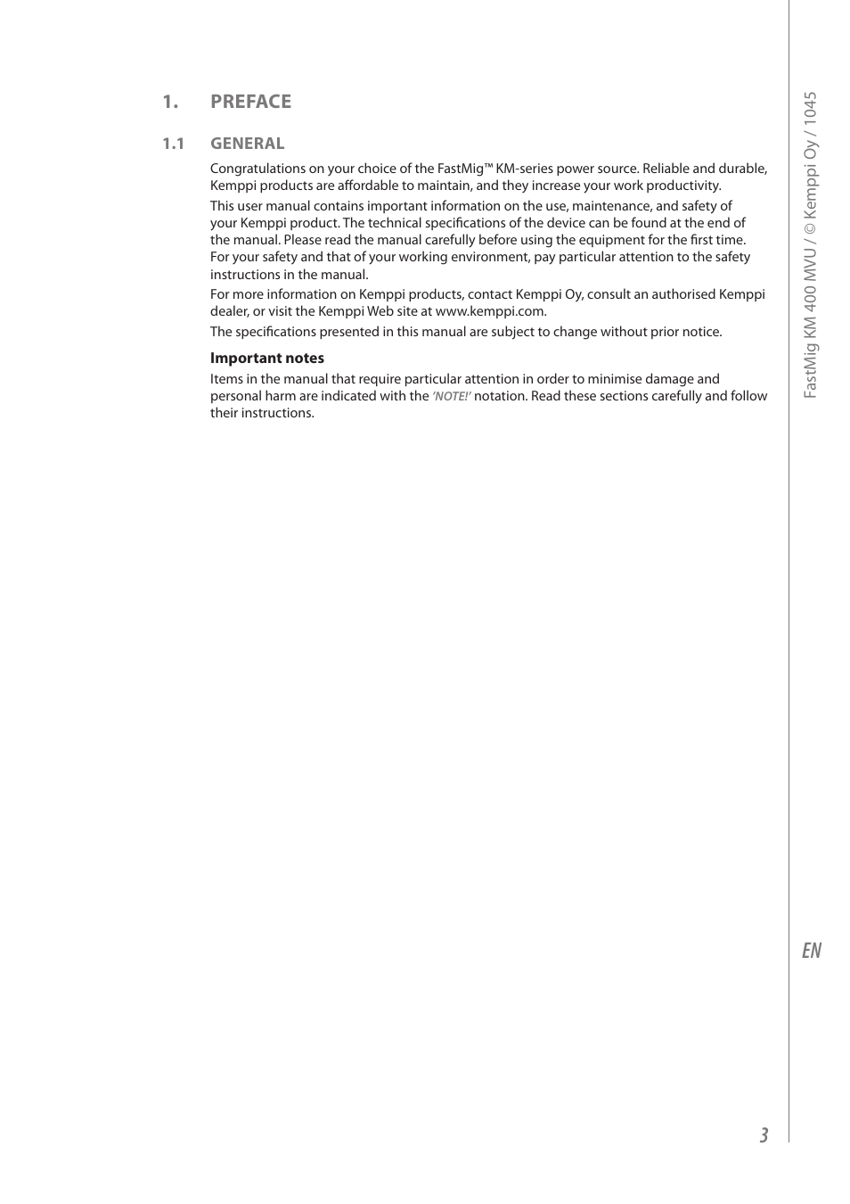 Preface | Kemppi KM 400 MVU User Manual | Page 5 / 18