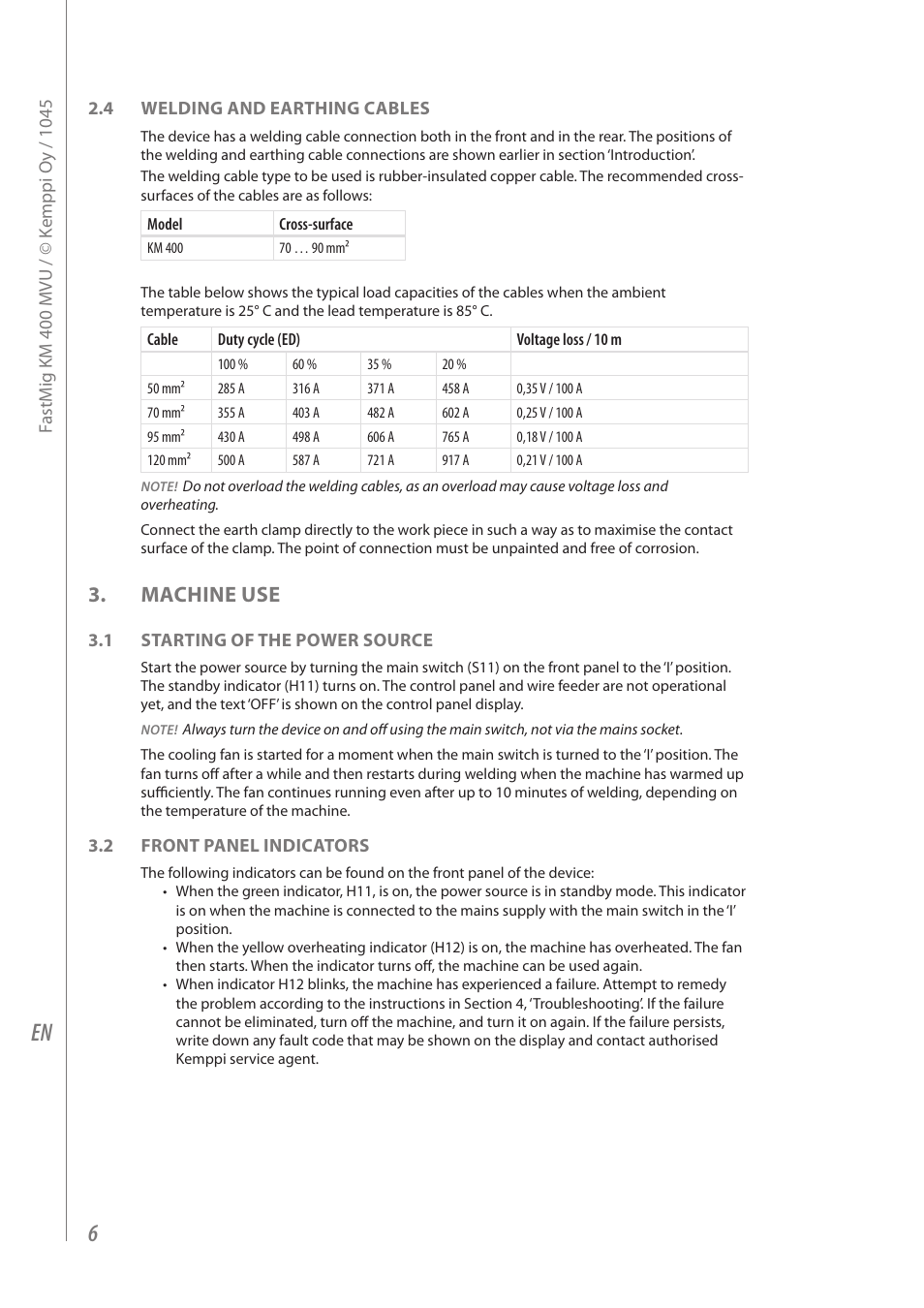 Machine use | Kemppi KM 400 MVU User Manual | Page 8 / 18