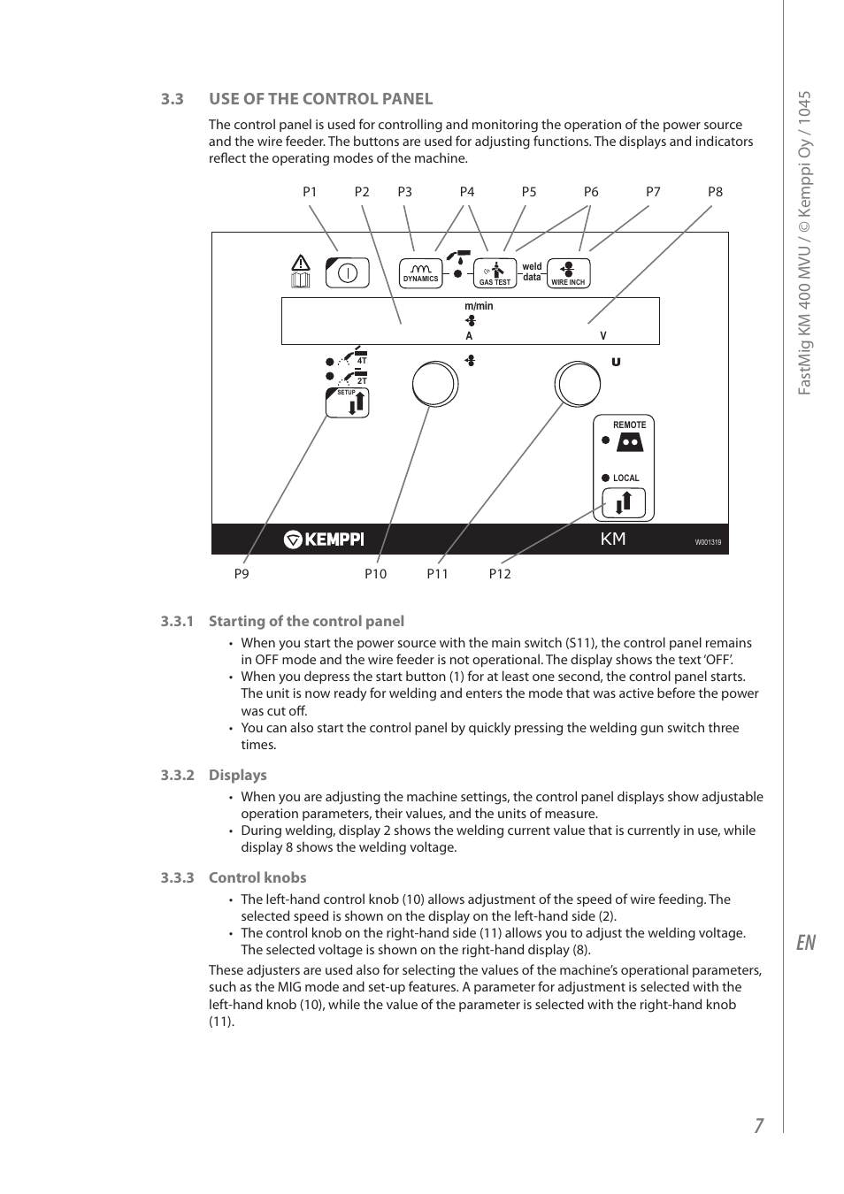 3 use of the control panel | Kemppi KM 400 MVU User Manual | Page 9 / 18