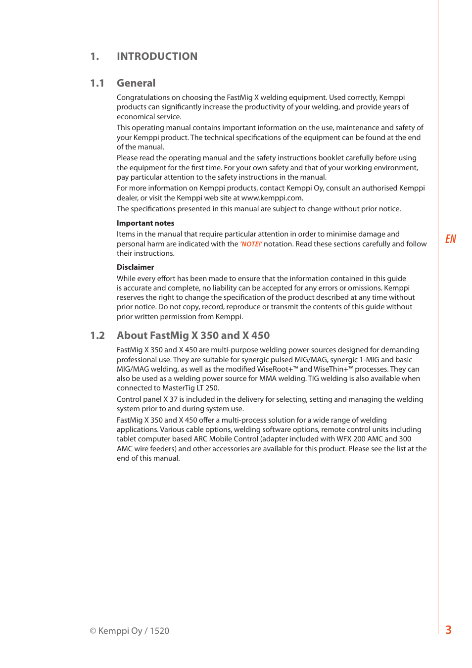 Introduction 1.1 general | Kemppi FastMig X 350 User Manual | Page 5 / 32