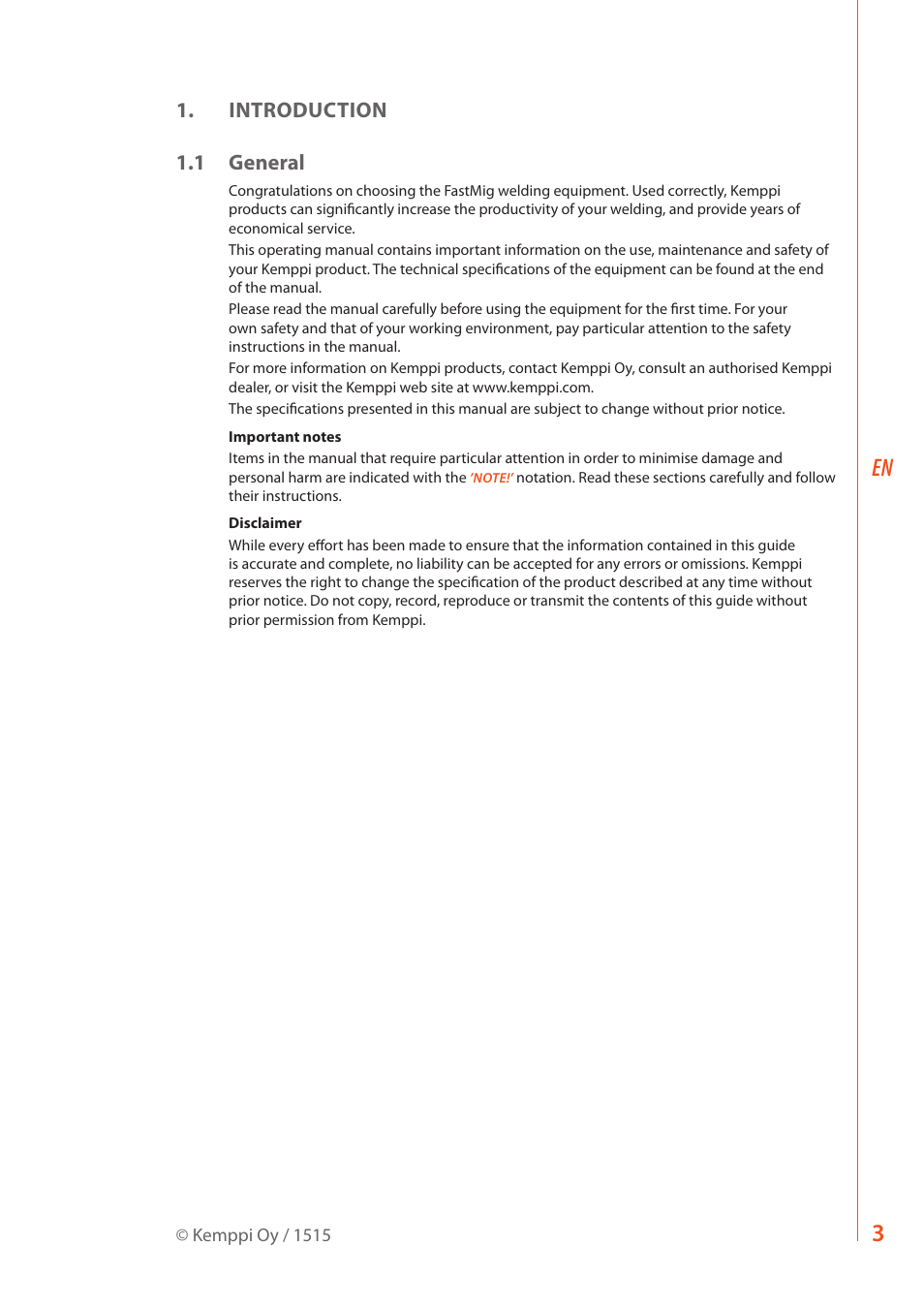 Introduction 1.1 general | Kemppi M 420MV User Manual | Page 5 / 16