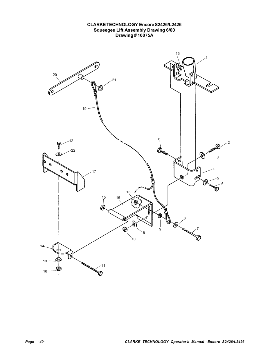 Squeegee lift assembly drawing | Clarke ENCORE L2426 User Manual | Page 14 / 30