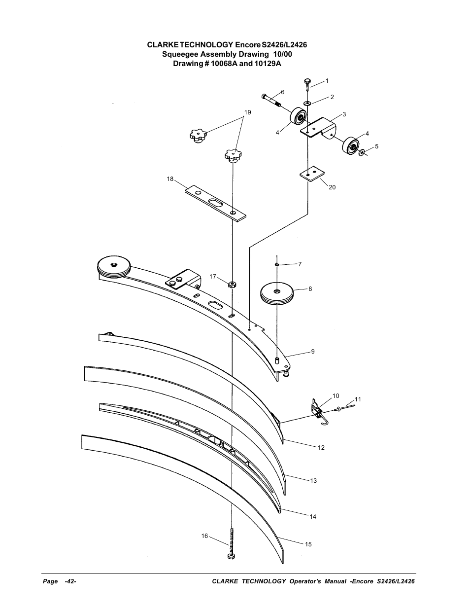 Squeegee assembly drawing | Clarke ENCORE L2426 User Manual | Page 16 / 30