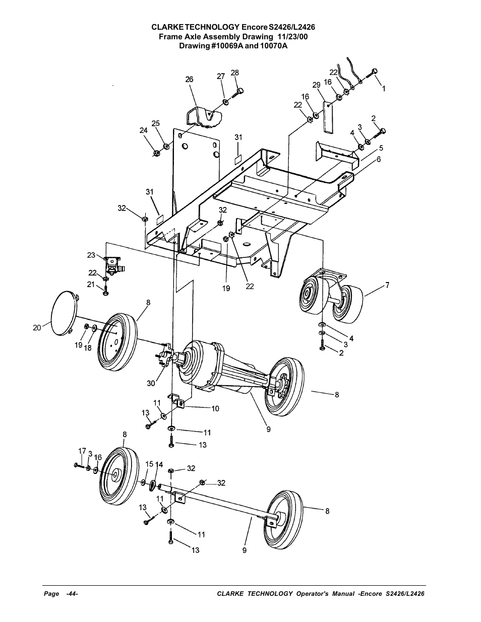 Frame axle assembly drawing | Clarke ENCORE L2426 User Manual | Page 18 / 30