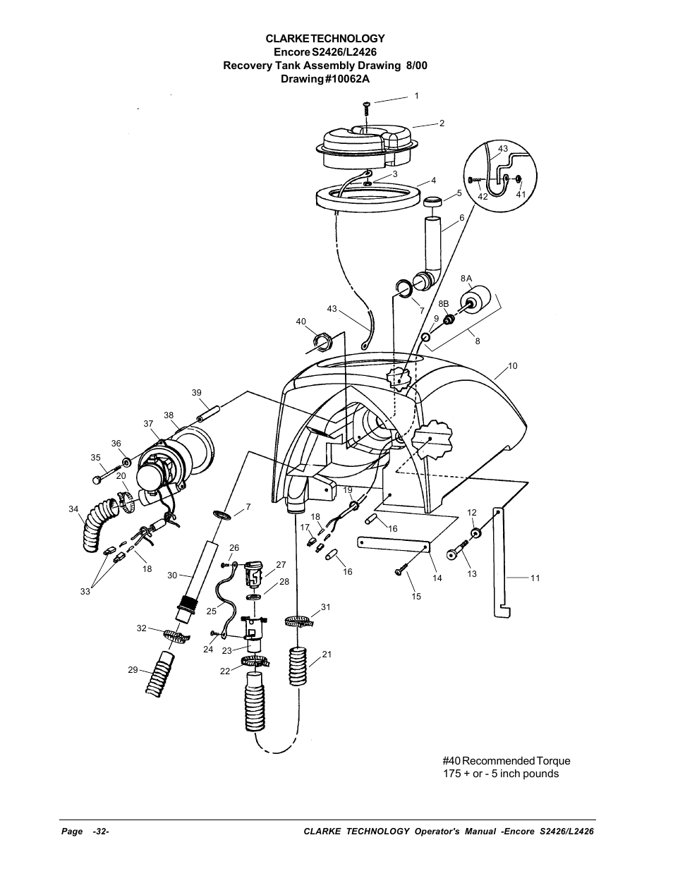 Recovery tank assembly drawing | Clarke ENCORE L2426 User Manual | Page 6 / 30