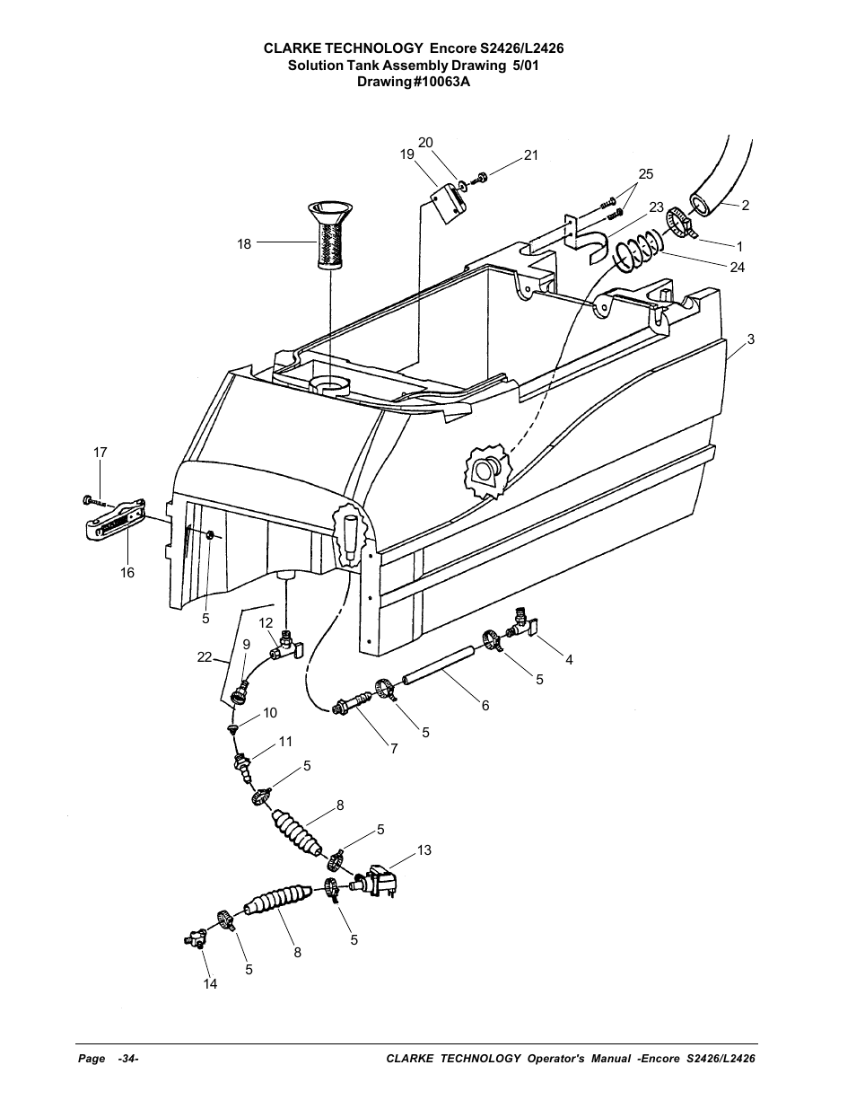Solution tank assembly drawing | Clarke ENCORE L2426 User Manual | Page 8 / 30