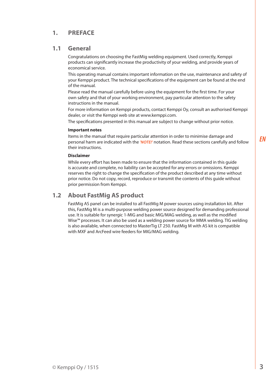 Preface 1.1 general, 2 about fastmig as product | Kemppi AS User Manual | Page 5 / 10