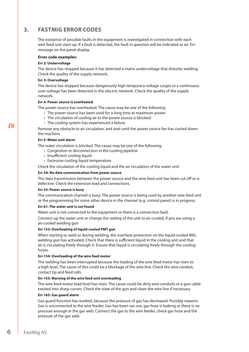 Fastmig error codes | Kemppi AS User Manual | Page 8 / 10
