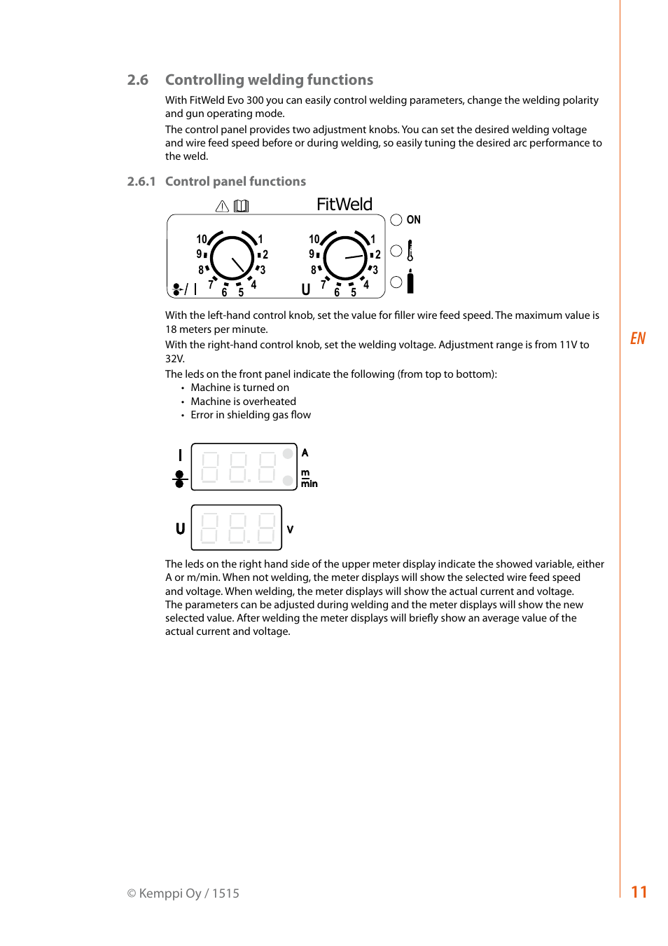 Fitweld, 6 controlling welding functions | Kemppi Evo 300 User Manual | Page 13 / 20