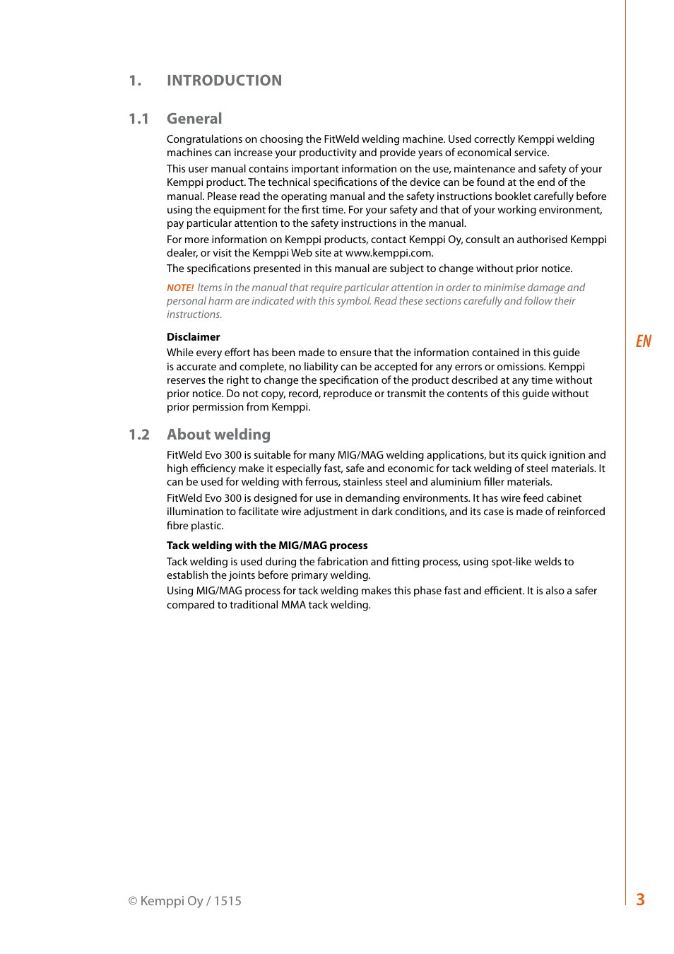 Introduction 1.1 general, 2 about welding | Kemppi Evo 300 User Manual | Page 5 / 20