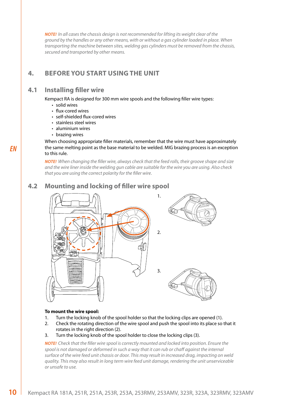 2 mounting and locking of filler wire spool | Kemppi RA User Manual | Page 12 / 38