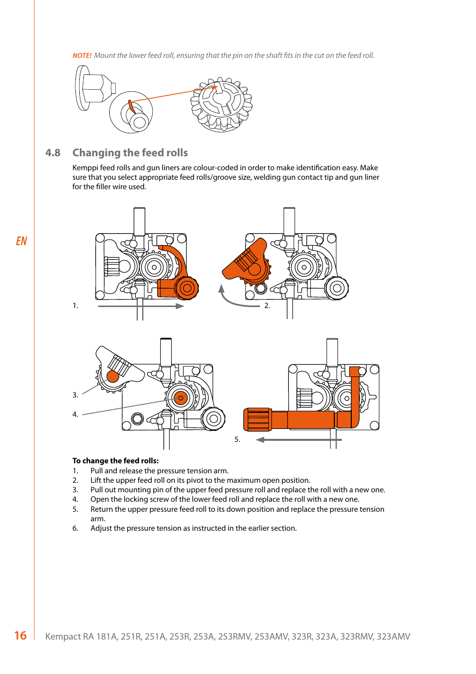 8 changing the feed rolls | Kemppi RA User Manual | Page 18 / 38