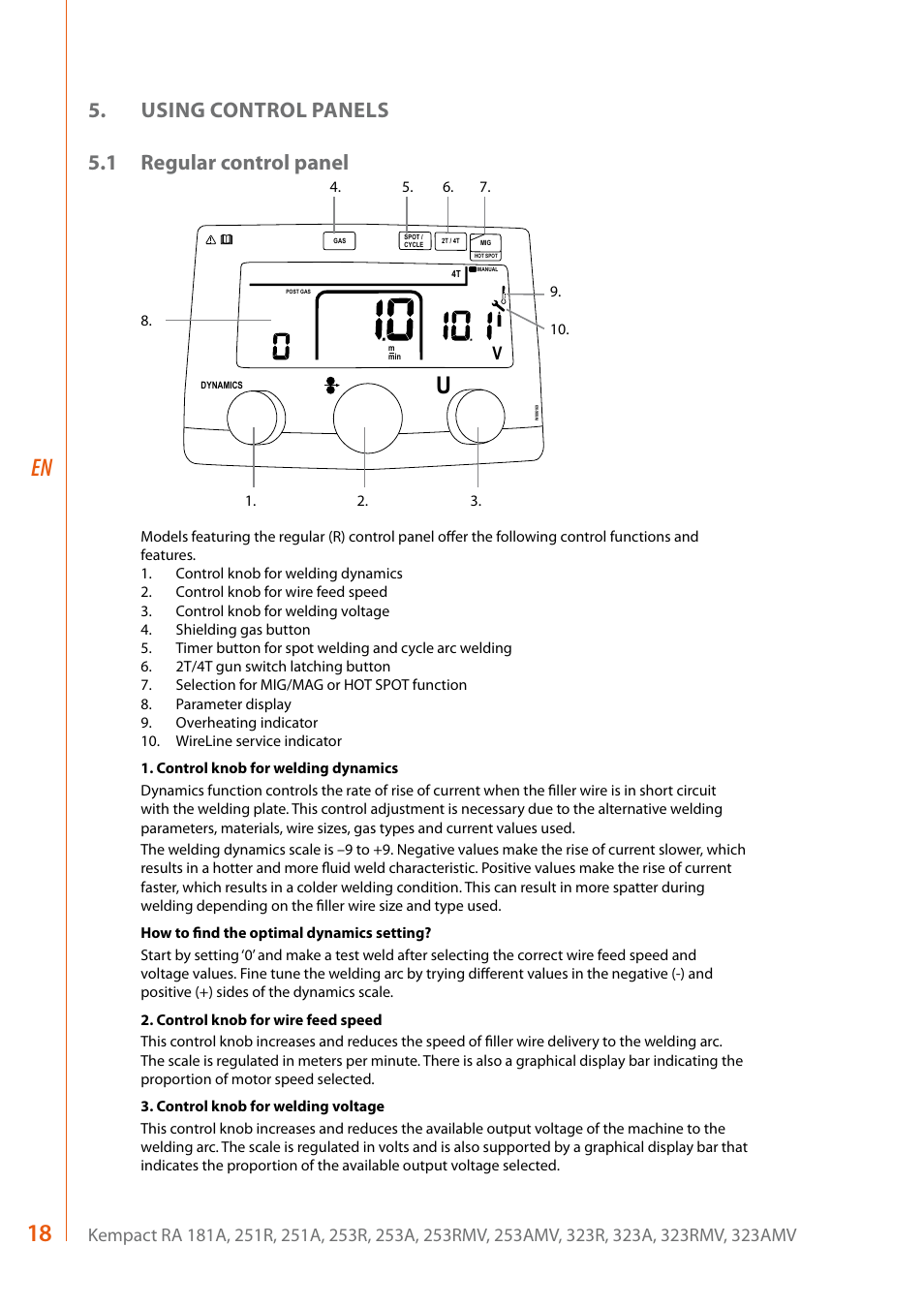 Using control panels 5.1 regular control panel | Kemppi RA User Manual | Page 20 / 38