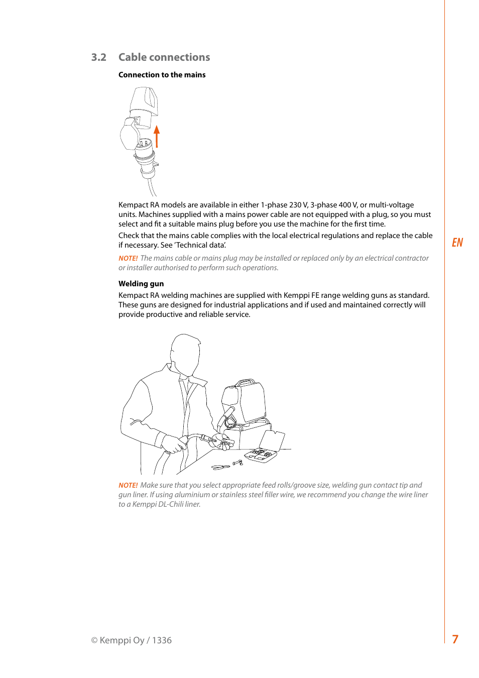 2 cable connections | Kemppi RA User Manual | Page 9 / 38