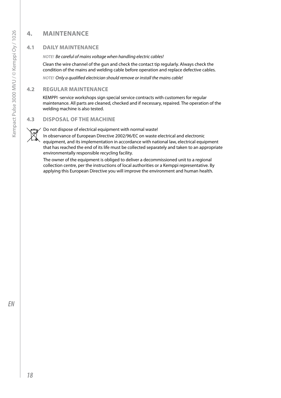 Maintenance | Kemppi Pulse 3000 MVU User Manual | Page 20 / 24