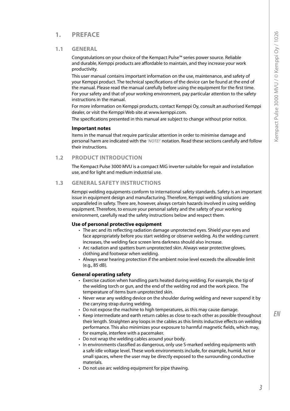 Preface | Kemppi Pulse 3000 MVU User Manual | Page 5 / 24