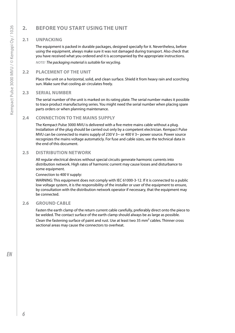 Before you start using the unit | Kemppi Pulse 3000 MVU User Manual | Page 8 / 24