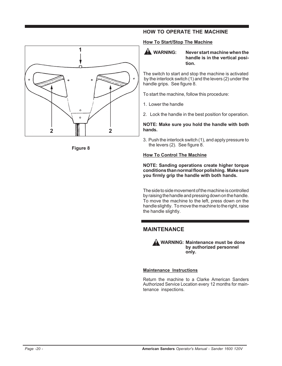 How to operate the machine, Maintenance | Clarke 1600 User Manual | Page 20 / 32