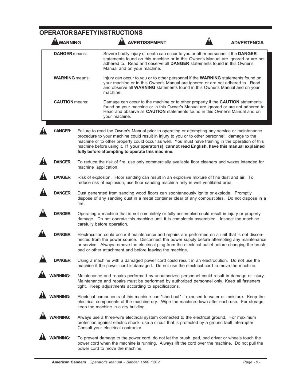 Operator safety instructions | Clarke 1600 User Manual | Page 5 / 32