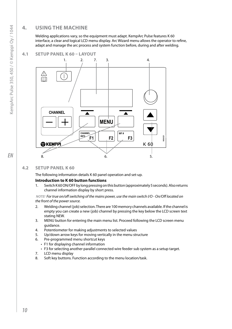 Using the machine, Menu | Kemppi Pulse 350 User Manual | Page 12 / 34
