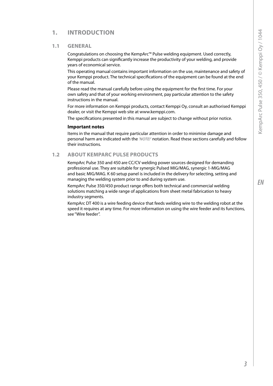 Introduction | Kemppi Pulse 350 User Manual | Page 5 / 34