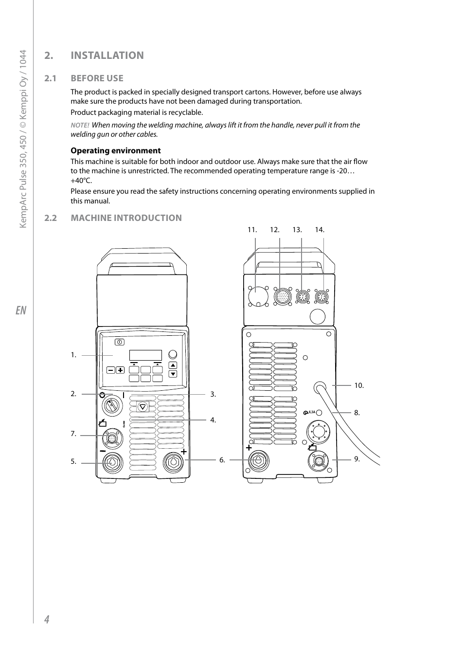 Installation | Kemppi Pulse 350 User Manual | Page 6 / 34