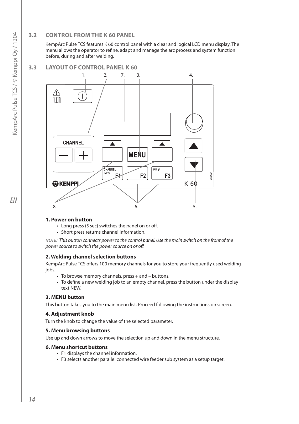 Menu | Kemppi Pulse TCS User Manual | Page 16 / 38