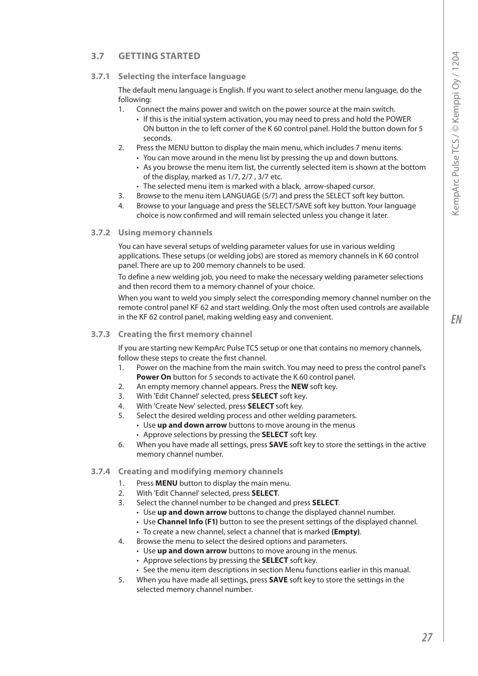 Kemppi Pulse TCS User Manual | Page 29 / 38