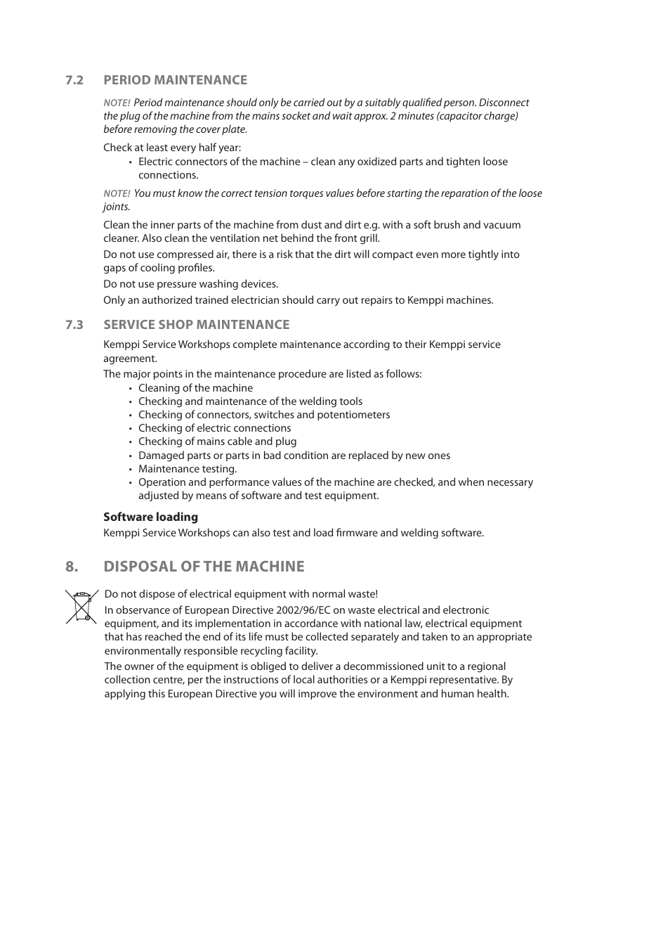 Disposal of the machine | Kemppi Pulse TCS User Manual | Page 34 / 38