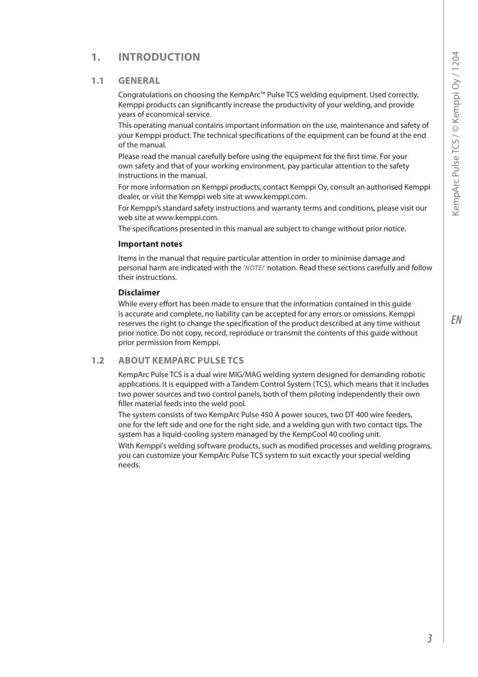 Introduction | Kemppi Pulse TCS User Manual | Page 5 / 38