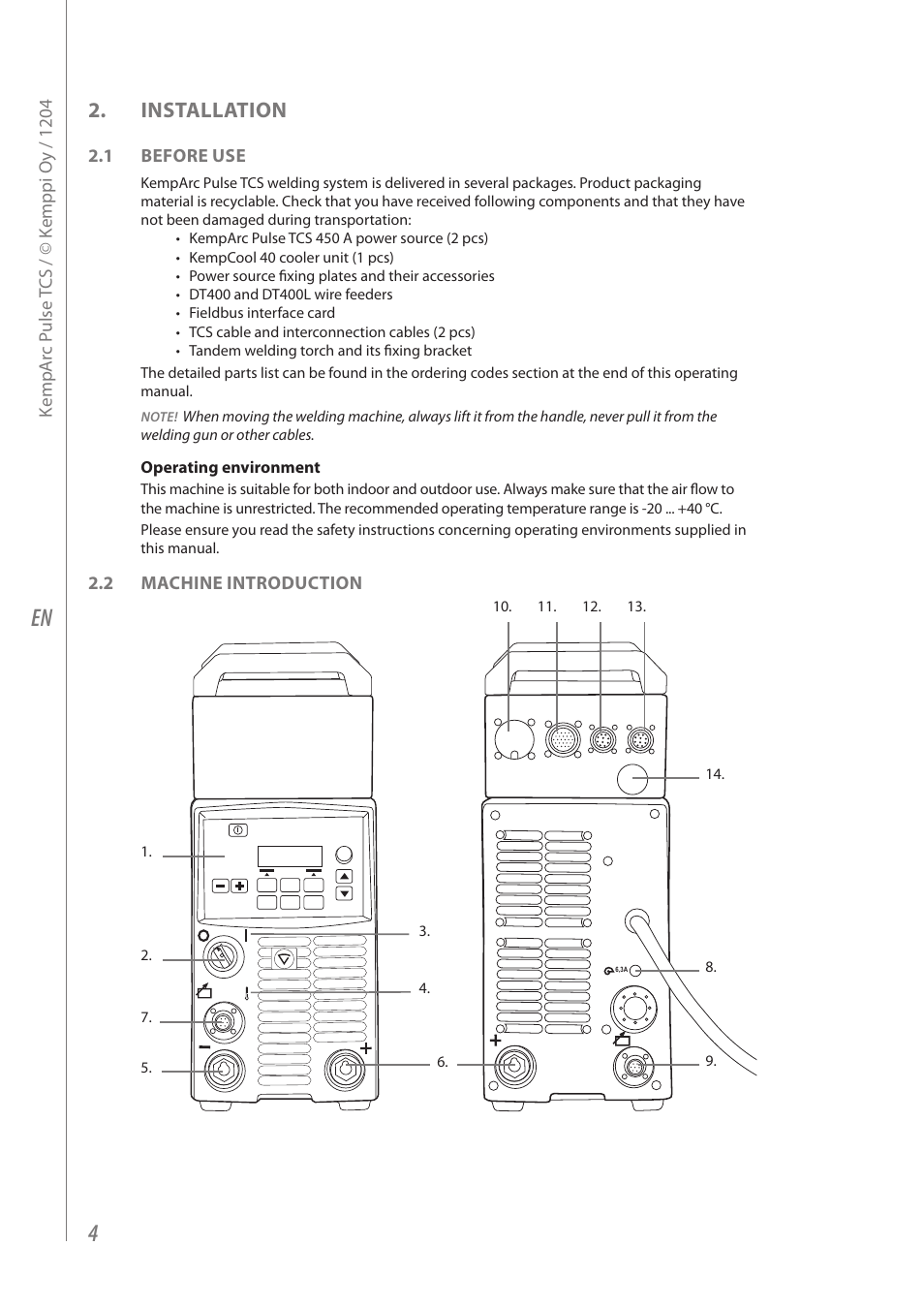 Installation | Kemppi Pulse TCS User Manual | Page 6 / 38